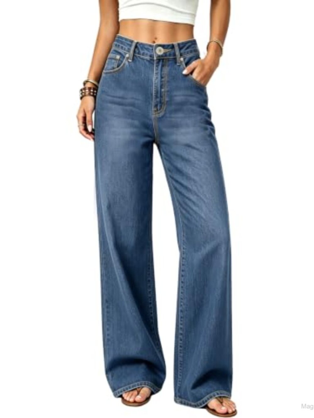 High Waisted Wide Leg Jeans for Women Tall Loose Fit Stretch Denim Pants